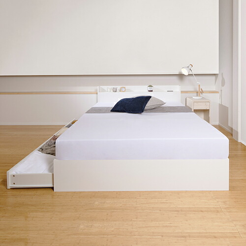 楽天市場】棚付引出し収納ベッド ホワイト セミシングルサイズ ベッド