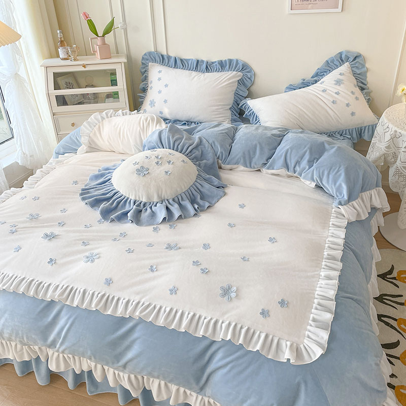 楽天市場】送料無料 全4色 布団カバーセット 水色 フリル 花柄 可愛い