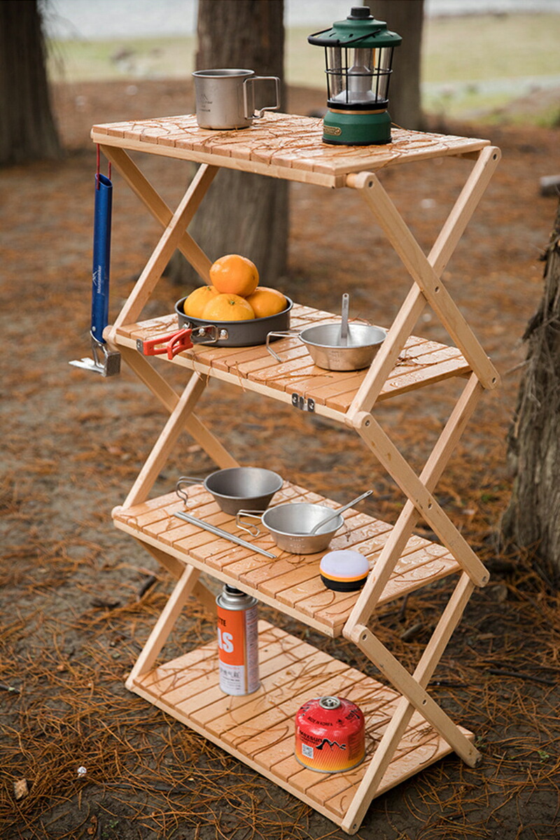 楽天市場】Mountainhiker 折り畳み式ラック 4段 木製ラック 折りたたみ