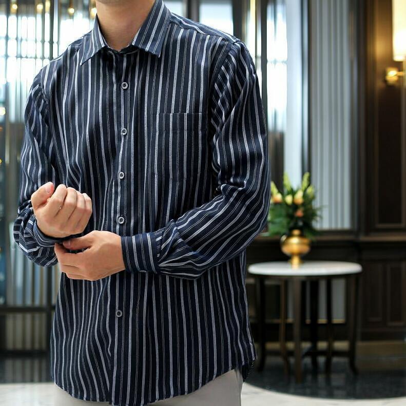 楽天市場】ストライプシャツ 長袖シャツ メンズ ダークネイビーベース