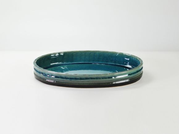 楽天市場】【信楽焼】 ブルーガラス小判水盤16号 幅48.5cm×奥行き28cm