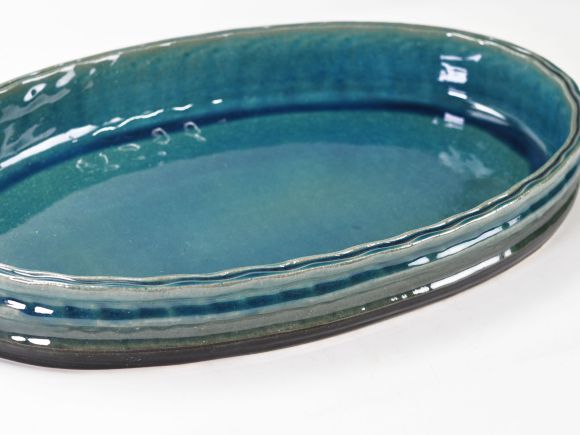 楽天市場】【信楽焼】 ブルーガラス小判水盤16号 幅48.5cm×奥行き28cm