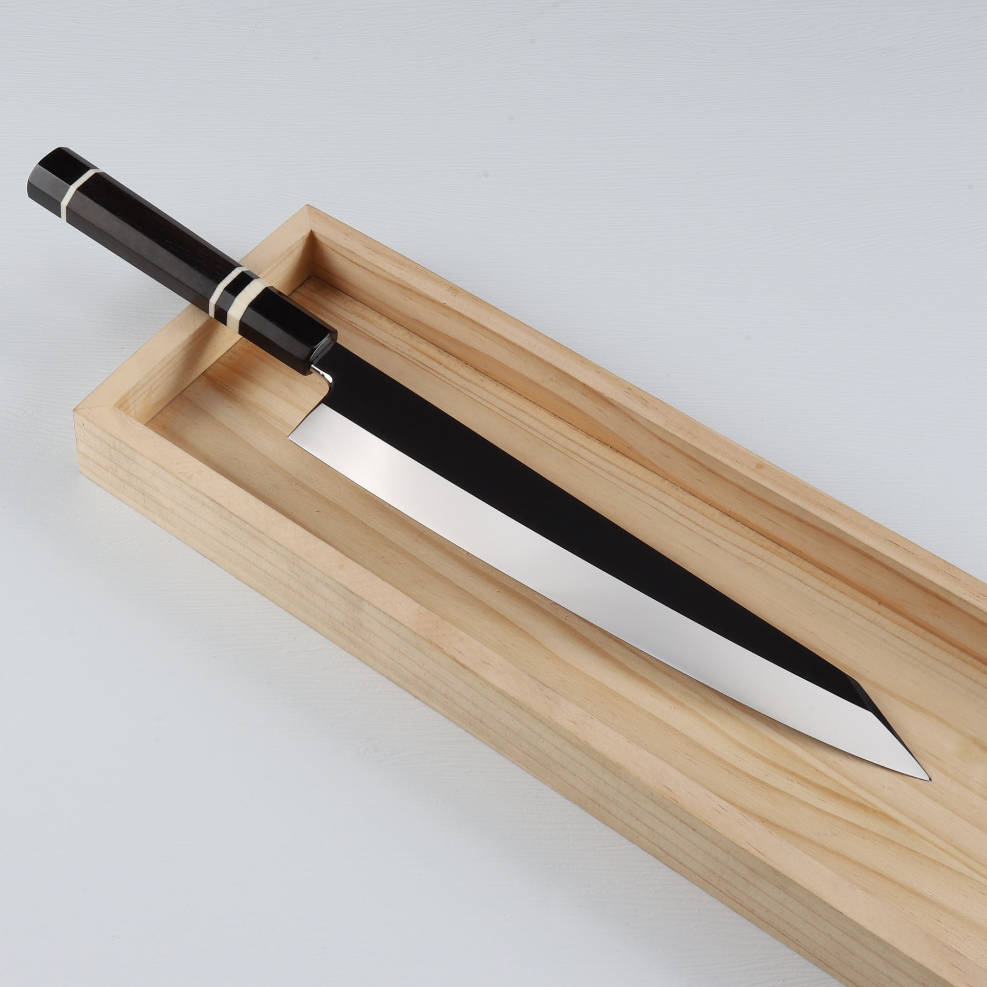 7485 勘所型牛刀 9寸 片刃 ウルトラ鏡面仕上げ 刺身包丁 和牛刀 八角柄