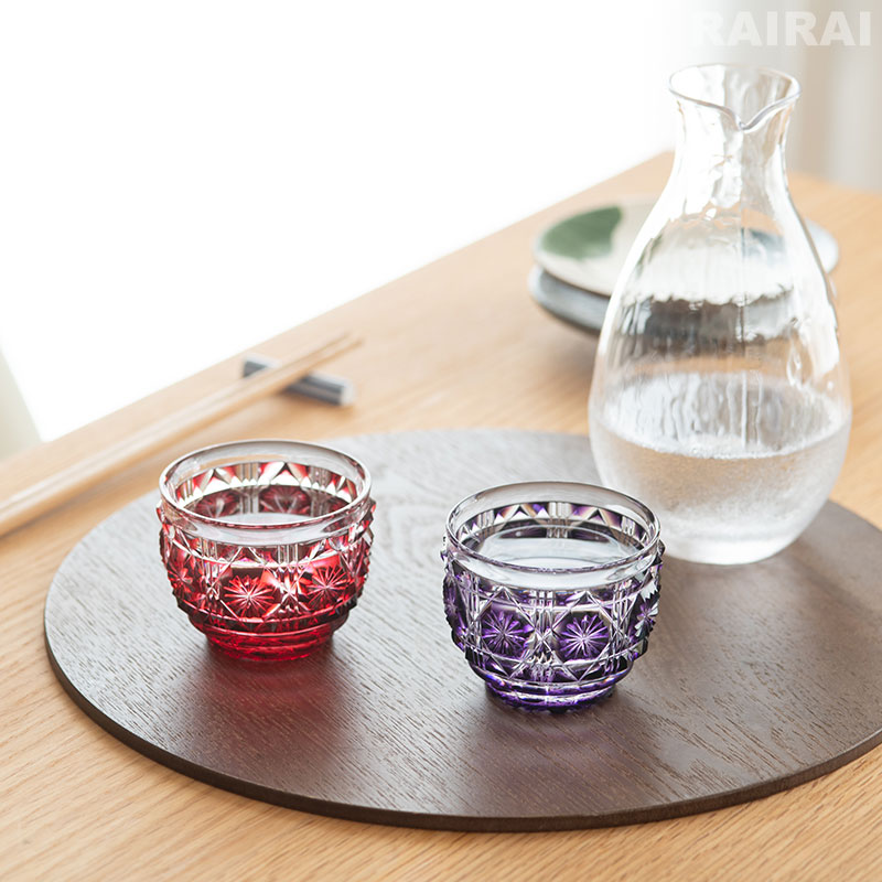 楽天市場】薩摩切子 猪口 大 cut18 島津紫 金赤 黄 復元 島津薩摩切子