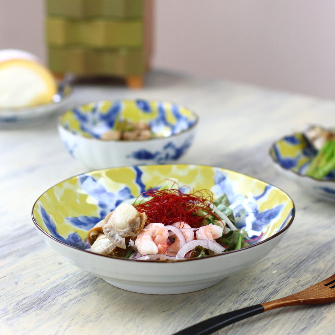 楽天市場】黄彩花紋 深鉢 21cm 日本製 美濃焼 六平68深皿 大皿 中皿 和