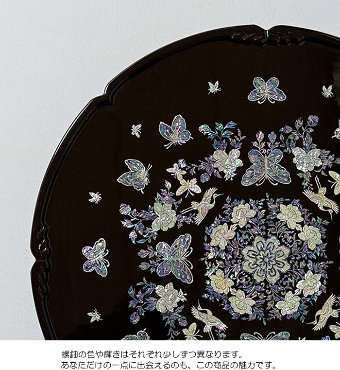 楽天市場】韓国螺鈿漆塗り丸お膳鶴と花柄中□oz-gl-202-m-sおぜん