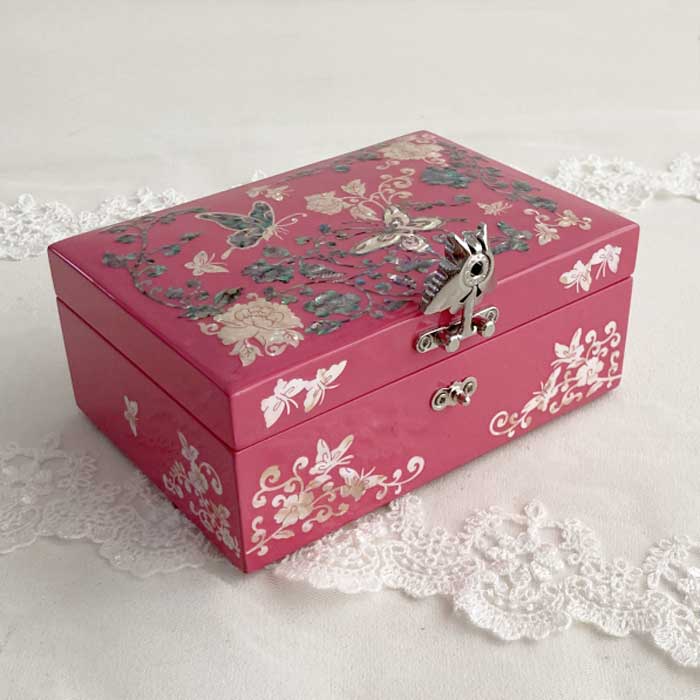 楽天市場】螺鈿の高級ジュエリーボックス・高級螺鈿宝石箱-蝶花ピンク