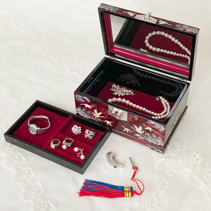 楽天市場】韓国螺鈿宝石箱9特大牡丹ジュエリーボックス鍵付き