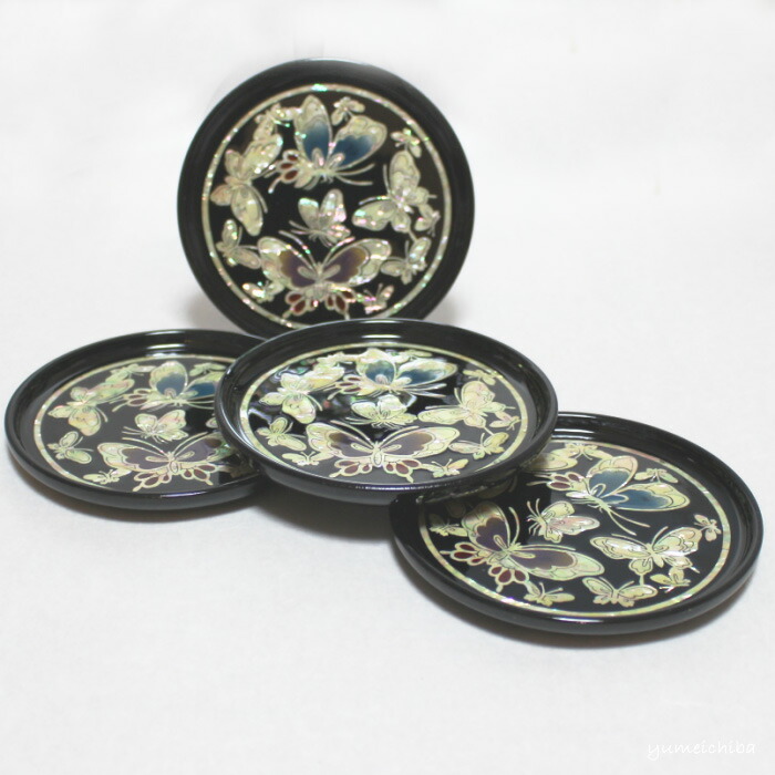 楽天市場】韓国螺鈿茶托(蝶の舞い)4枚セット□coaster-5-s【ギフト