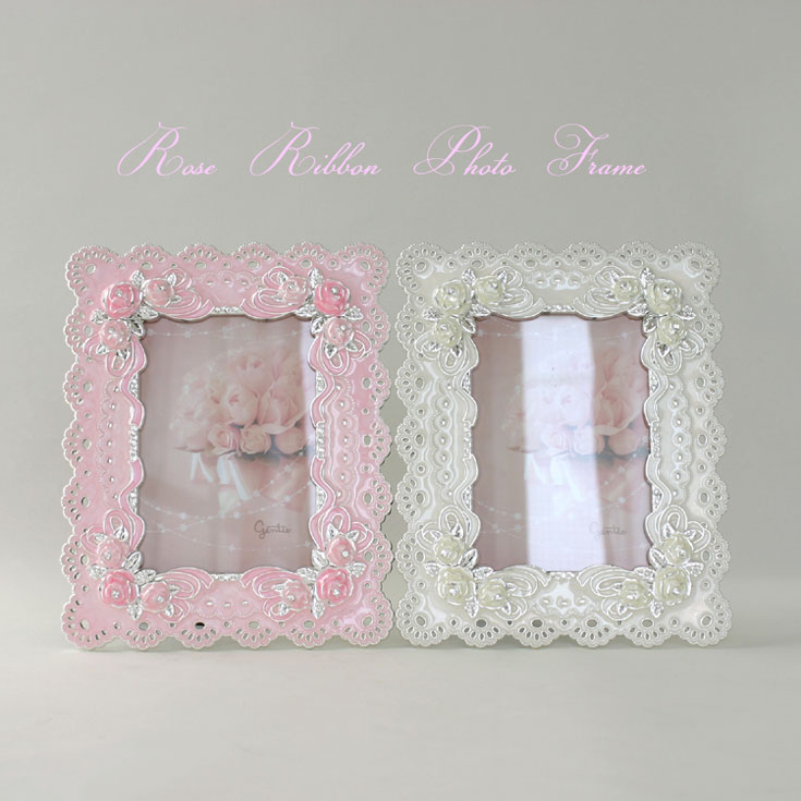 楽天市場】ローズ リボン フォトフレーム レース フレーム 写真立て G