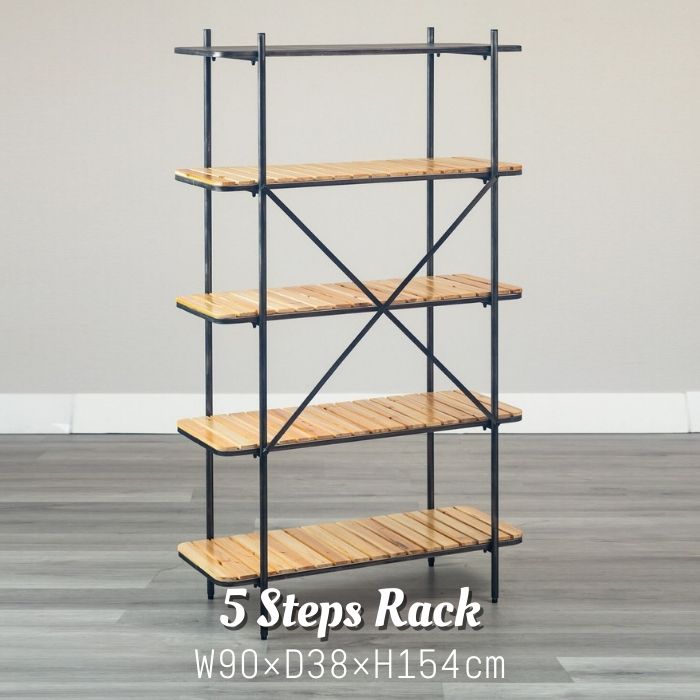 楽天市場】ヴィンテージ調 アイアン 天然木 5段ラック 幅90cm 5段