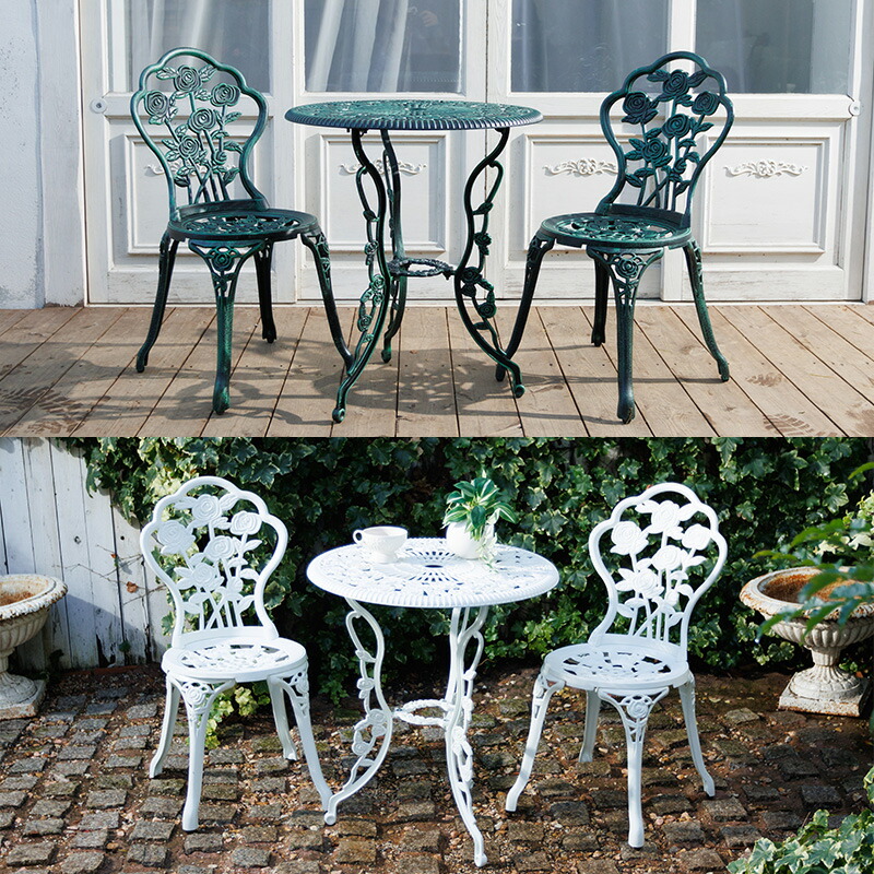 ガーデンテーブルセット アイアン ローズ/薔薇 3点セット