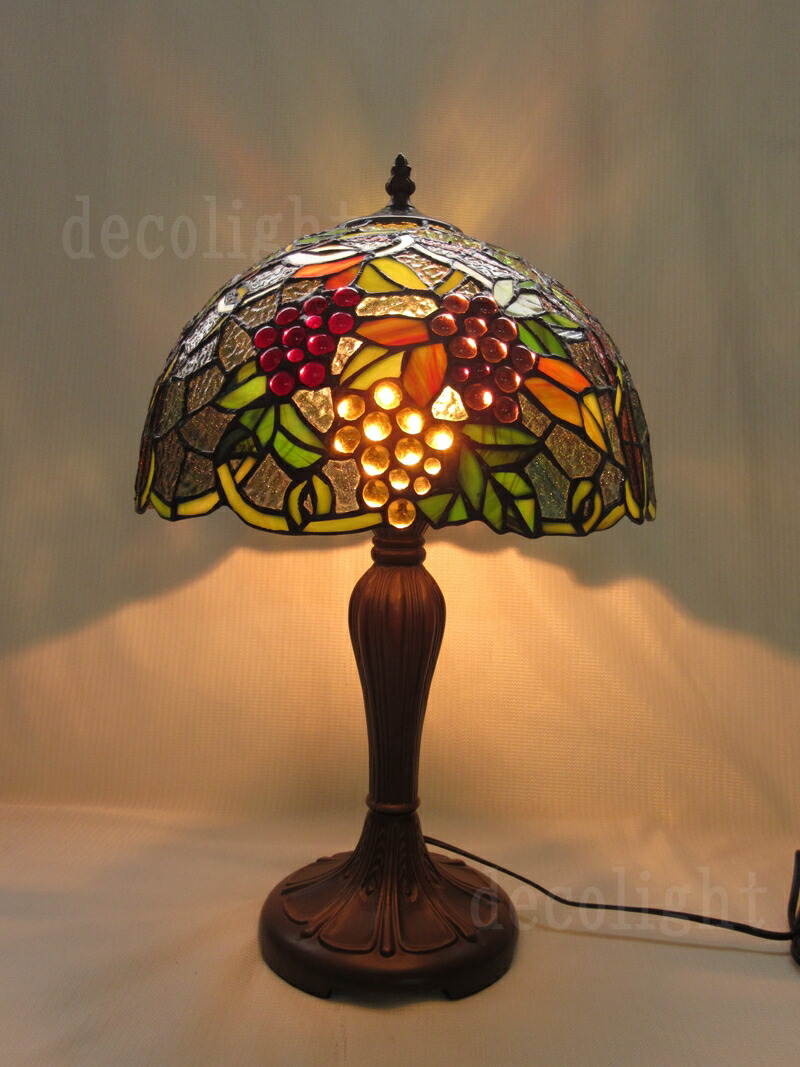 ステンドグラスランプ アンティーク 果実モチーフ 高さ約46cm ステンド