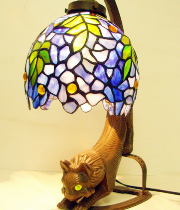 楽天市場】かわいい 猫 の ステンドグラス ランプ☆フジ☆ガレランプ