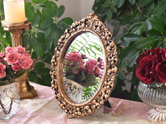 楽天市場】ゴールドアカンサス オーバルミラー 鏡 卓上 壁掛 両用 だ円