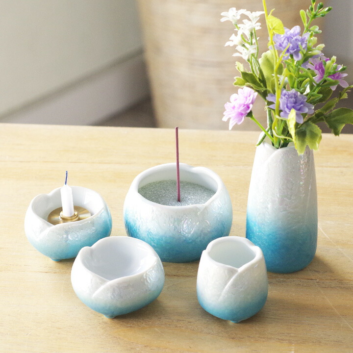 楽天市場】線香立て 仏具 やわらぎの花 香炉 ラスターブルー 小 ミニ