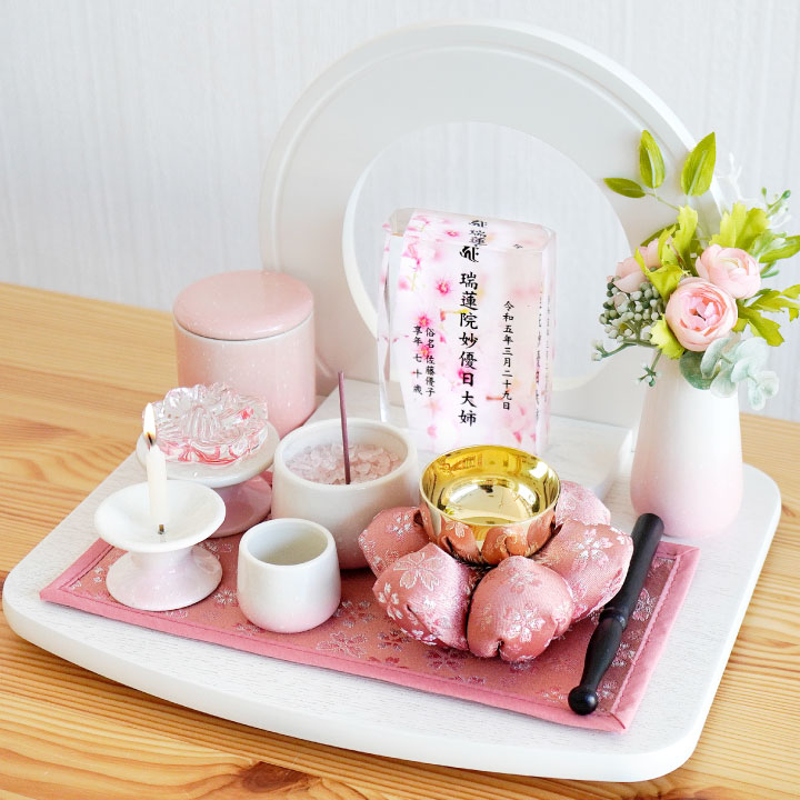 楽天市場】仏具 おりん お花 布団 金襴 座布団 セット 花座布団 ピンク