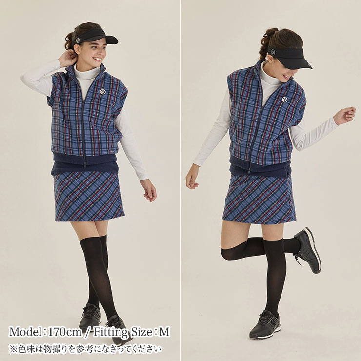 ○DELSOL○ チェック柄 ウェアとスカートセットアップ Lsize 伸縮素材
