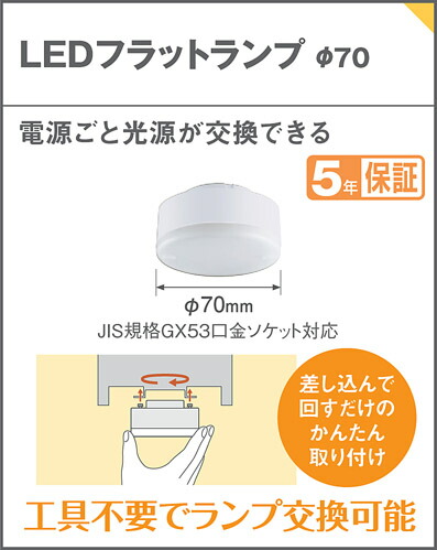 楽天市場】LLD4000VCE1 LEDフラットランプ φ70 ( 口金GX53-1 ) 【温