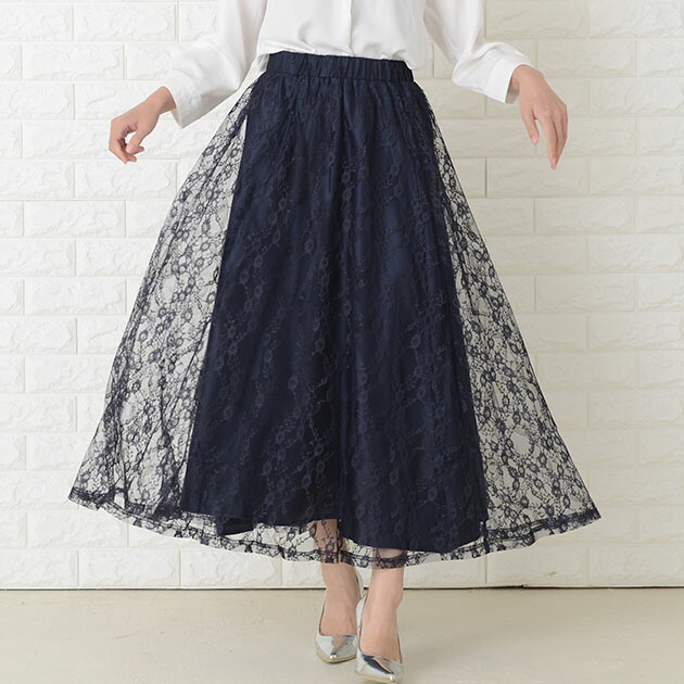楽天市場】花柄 総レース スカート フラワーレース ロング丈 華やか