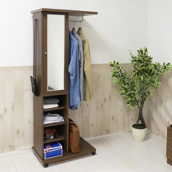 楽天市場】鏡 ミラー付きハンガーラック ブラウン (62136) クロシオ