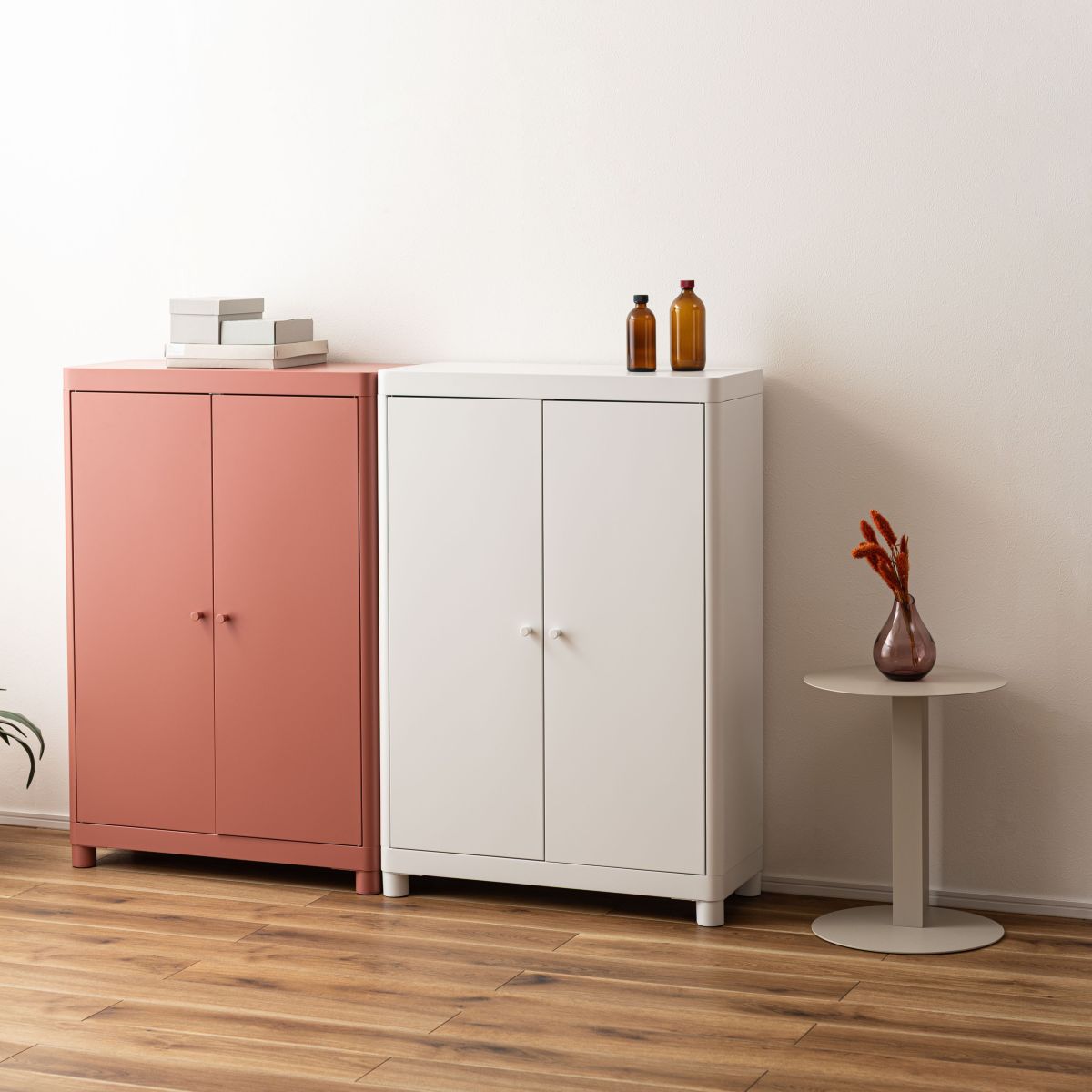 楽天市場】AZUMAYA(東谷) スチールキャビネット ホワイト/コーラル