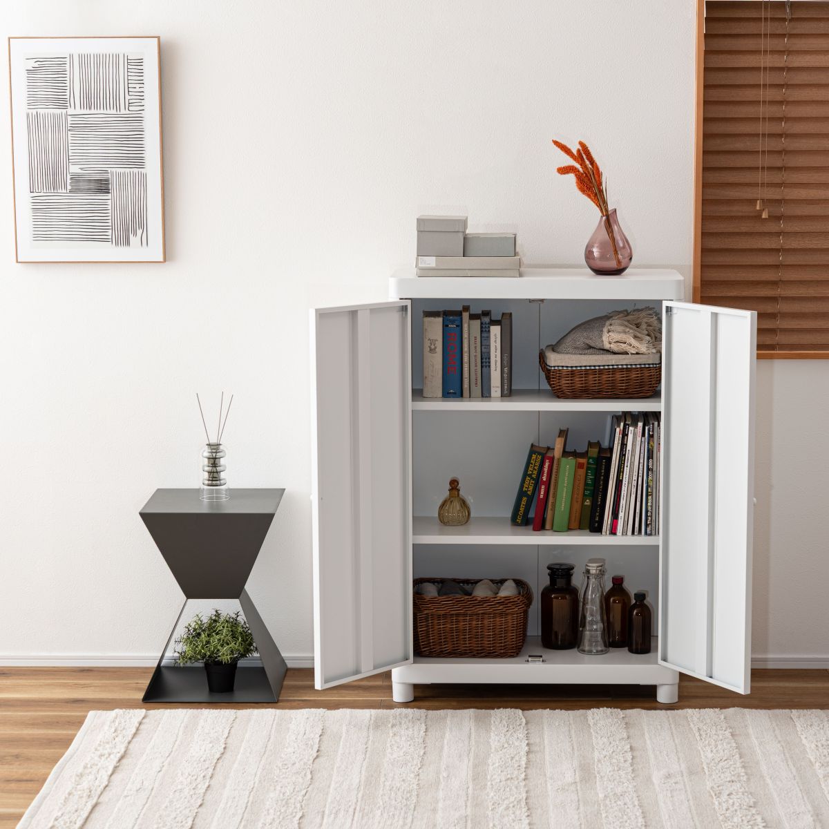 楽天市場】AZUMAYA(東谷) スチールキャビネット ホワイト/コーラル