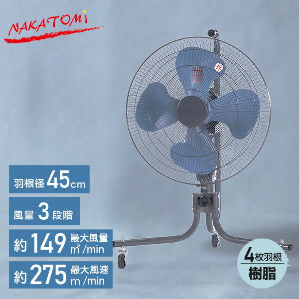 楽天市場】工場扇 45cm羽根 キャスター式 工業扇風機 大風量 TZC-45P