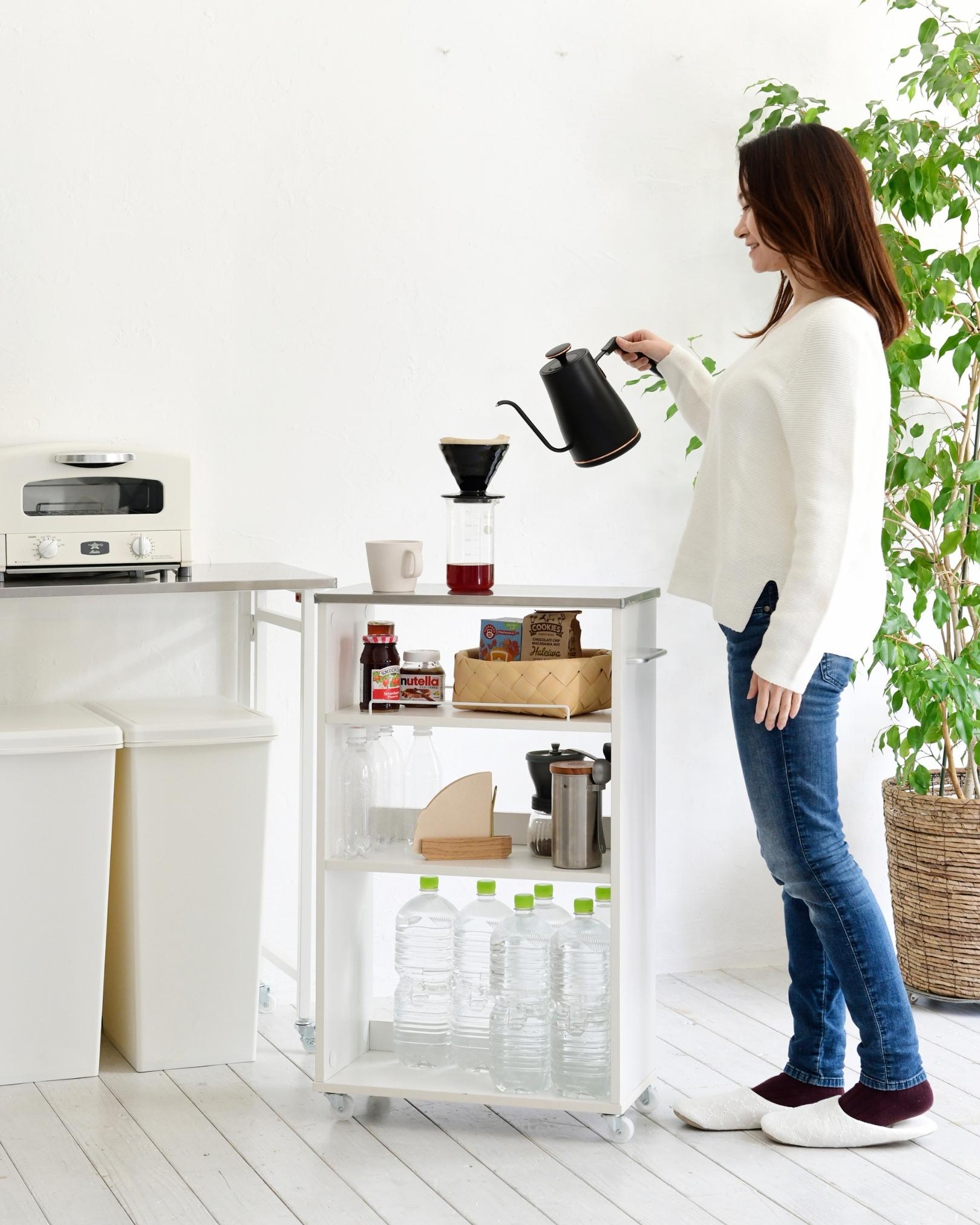 楽天市場】キッチンワゴン キャスター付き ステンレス天板 幅24 奥行50