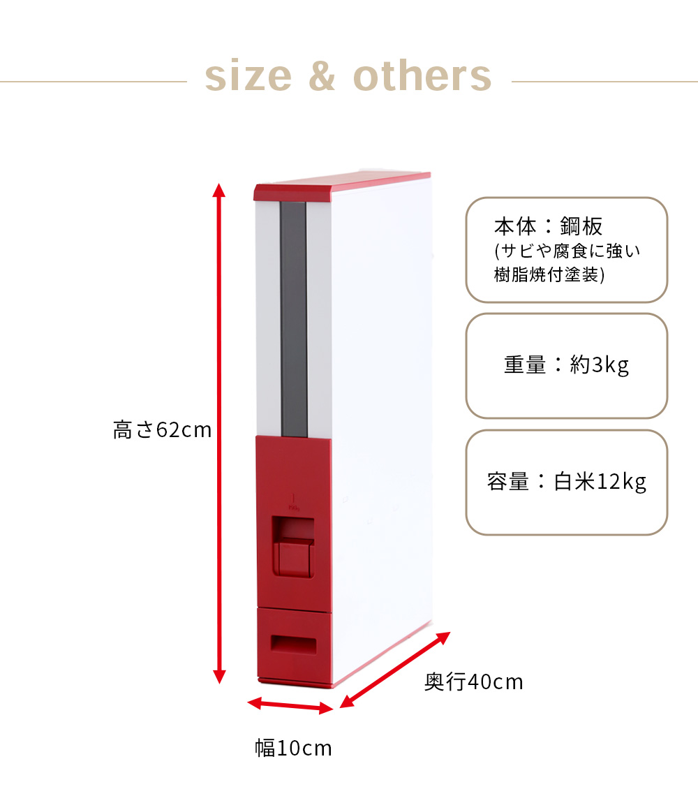 楽天市場】スリム米びつ 12kg 収納タイプ 約幅10cm 高さ62cm ライス