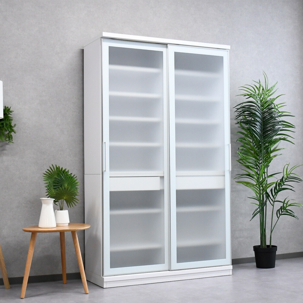 楽天市場】食器棚 引き戸 スライド 幅120cm 高さ200cm ホワイトガラス