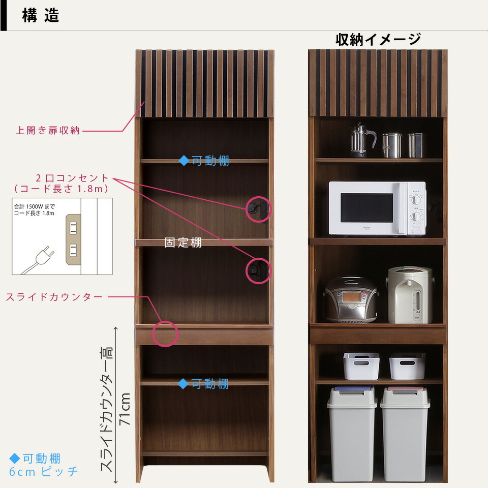 楽天市場】幅62cm レンジボード 62レンジ 食器棚 キッチン収納 レンジ