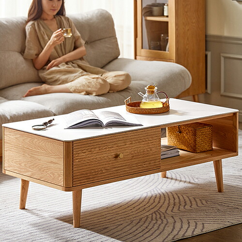 楽天市場】センターテーブル セラミック 幅100cm 天然木 引き出し付き