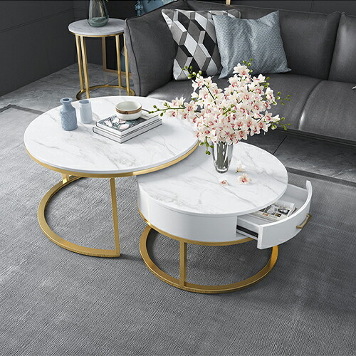 楽天市場】ネストテーブル セラミック 幅50 70cm 2個セット 引き出し