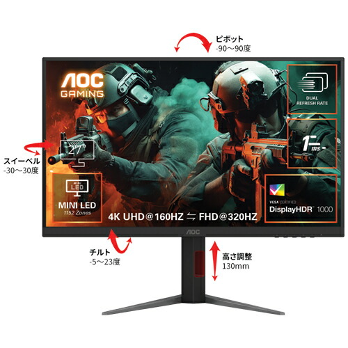 楽天市場】AOC U27G4XM/11 [27型ゲーミング液晶ディスプレイ/3840×2160