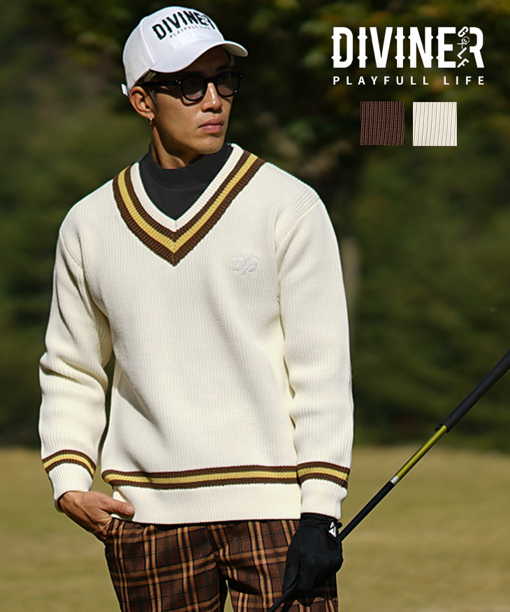 楽天市場】【DIVINER GOLF】ゴルフウェア メンズ ニット Vネック