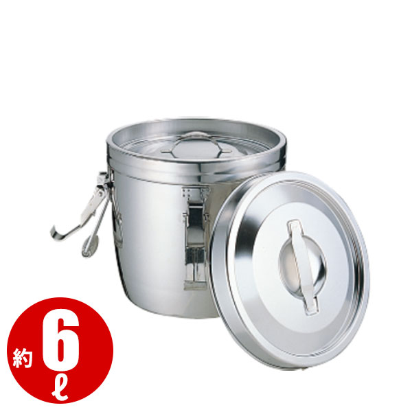 楽天市場】18-8 ステンレス二重保温食缶両手(中蓋式) クリップ付 6L_