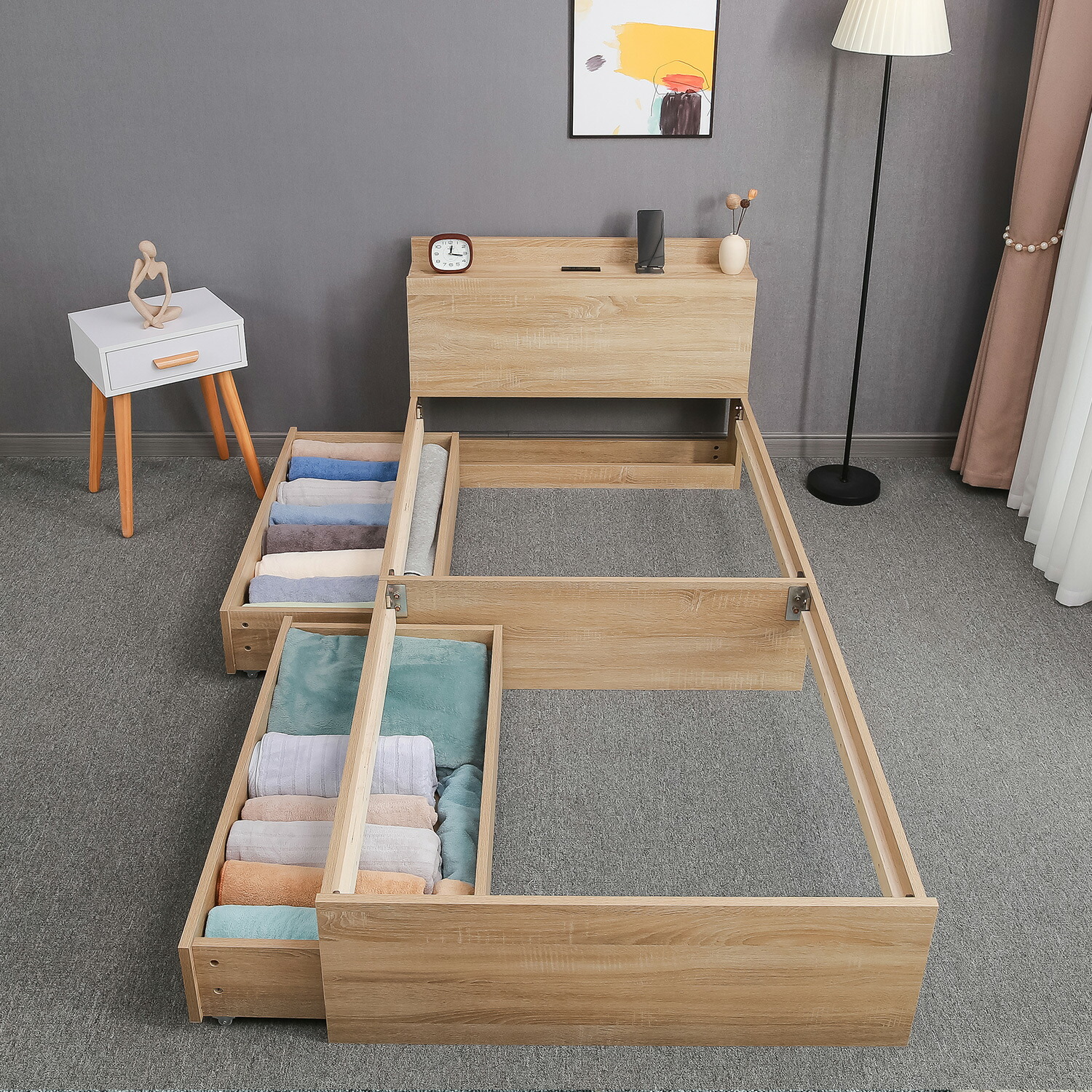 楽天市場】【SS期間限定10%オフ】ベッドフレーム セミダブル 収納付き