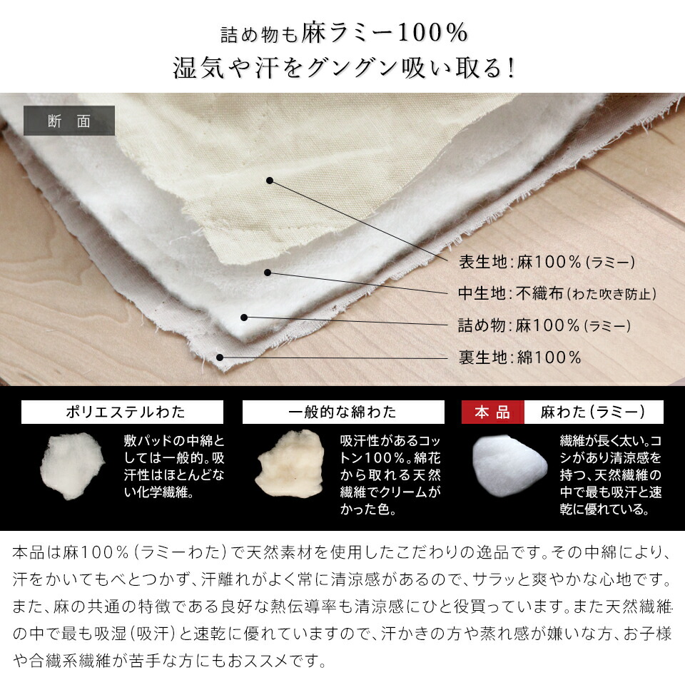 楽天市場】【数量限定半額クーポン】麻 敷きパッド ラミー シングル 夏
