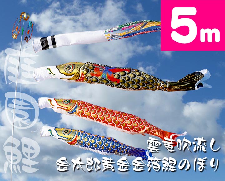 楽天市場】【家紋・名入れ対応】【庭園鯉のぼり】5m雲竜吹流し金太郎