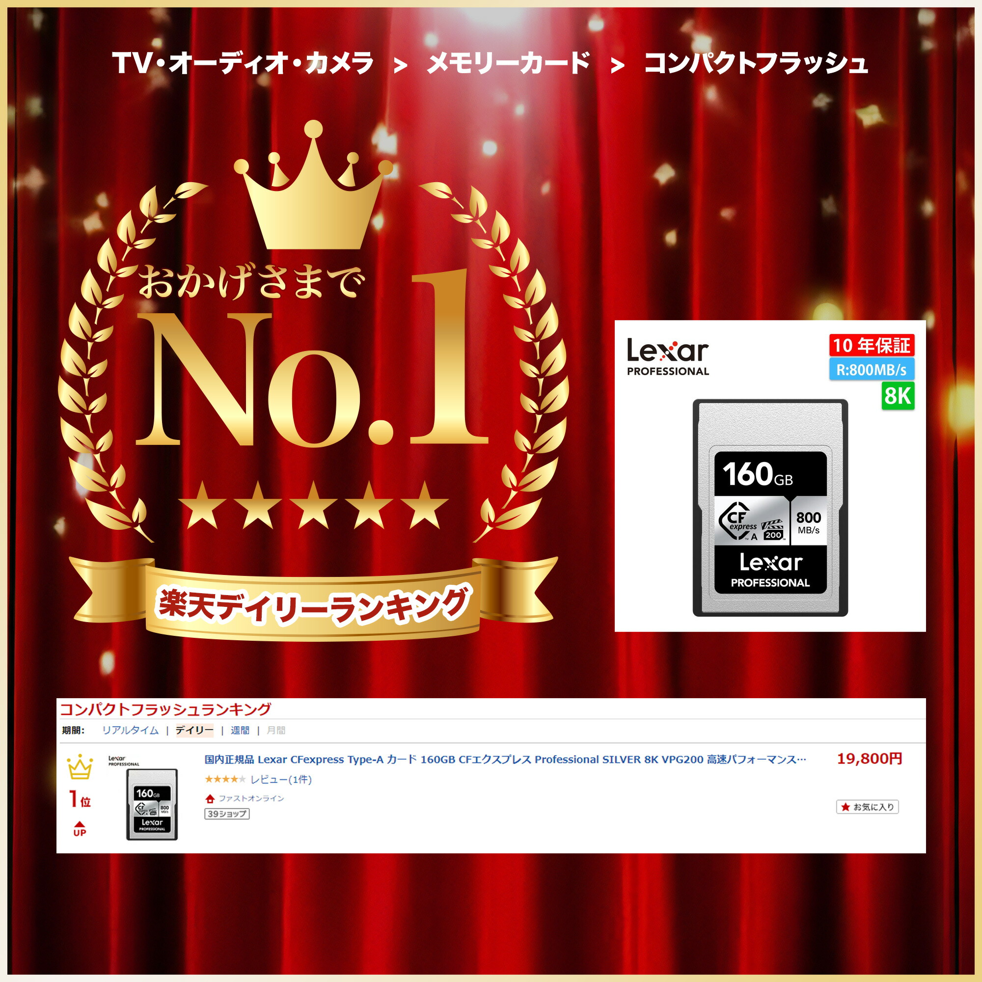 楽天市場】【在庫残りわずか】Lexar CFexpress Type-A カード 160GB