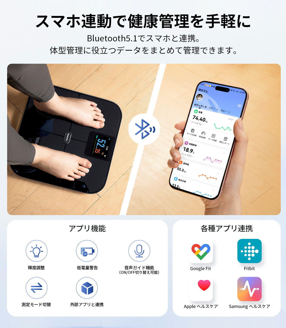 楽天市場】Rabater 体重計 スマホ連動 体組成計 Bluetooth デジタル
