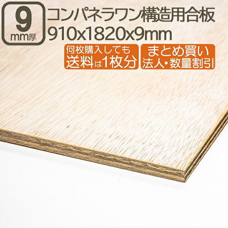 楽天市場】コンパネ・ラワン構造合板 9mm 耐水 ベニヤ板 1820x910x9mm