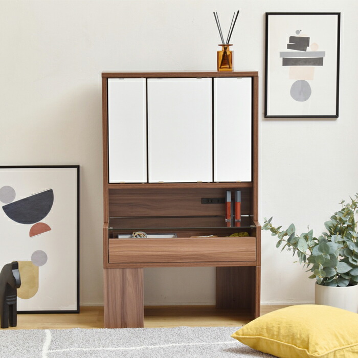 楽天市場】ドレッサー ロータイプ 三面鏡 インテリア コンセント 収納