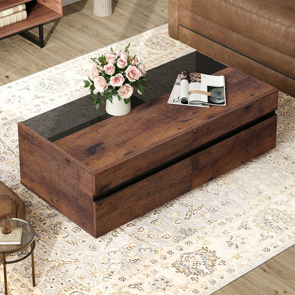 楽天市場】WAMPAT ローテーブル 引き出し ガラステーブル 収納