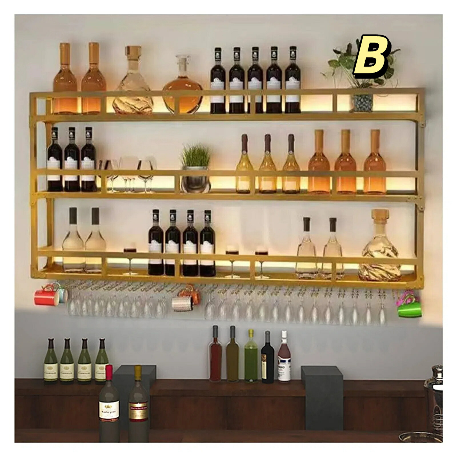 楽天市場】【P2倍☆2月限定】工業用壁掛けワインラック、ワイングラス