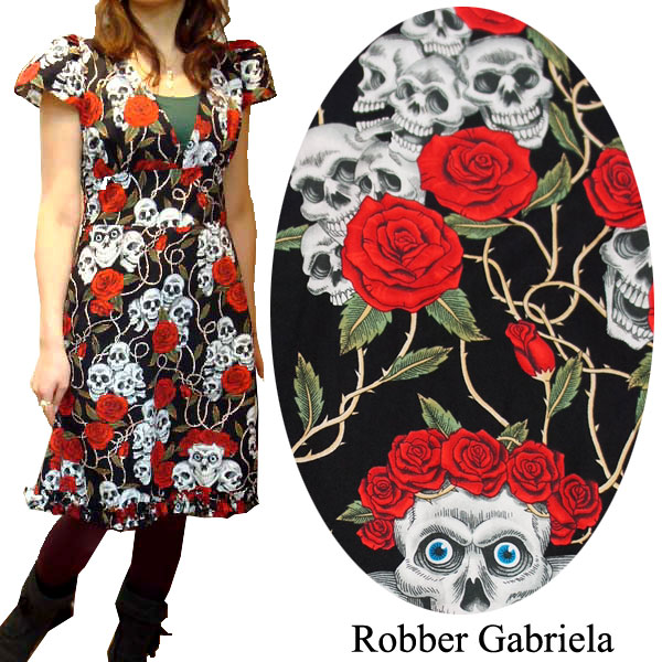楽天市場】【S】魅惑のスカルと薔薇の ワンピース 袖つき（ブラック 黒