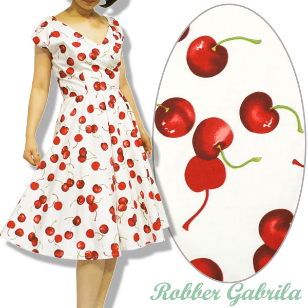 楽天市場】【L】ロカビリー ワンピース（チェリー カシュクール風）白