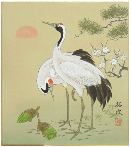 楽天市場】夏目拓次 「 松竹梅鶴亀 」 色紙絵 : 内田画廊