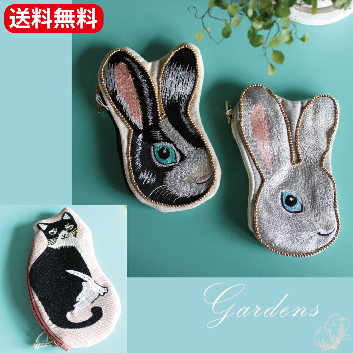 楽天市場】うさぎ ／ ネコ 刺繍ポーチ M42-2009 小物入れ 小物ポーチ